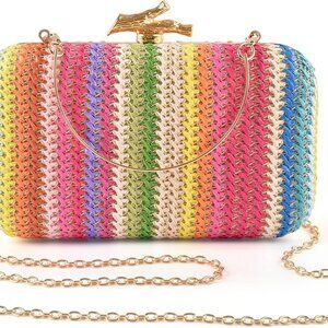 Women's Straw Woven Evening Clutch Bag Small Shoulder Purse for Formal Events